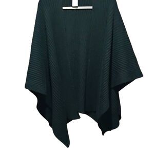 Lucky Brand Women's Rib Knit Ruana, Shawl Wrap Poncho Black